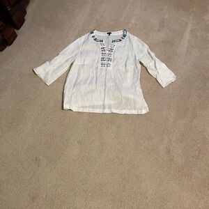Talbots White Blouse with Colorful Embroidery